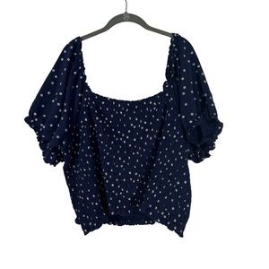Levi’s Navy Blue Floral Square neck Short Sleeve Puff Sleeve Blouse Size 3X
